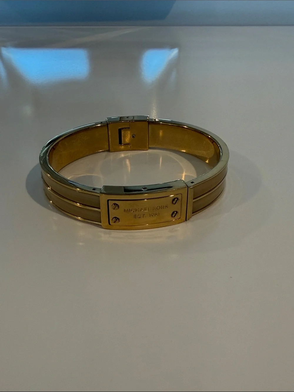 Michael Kors Gold Tone Double-Band Logo Plaque Bangle